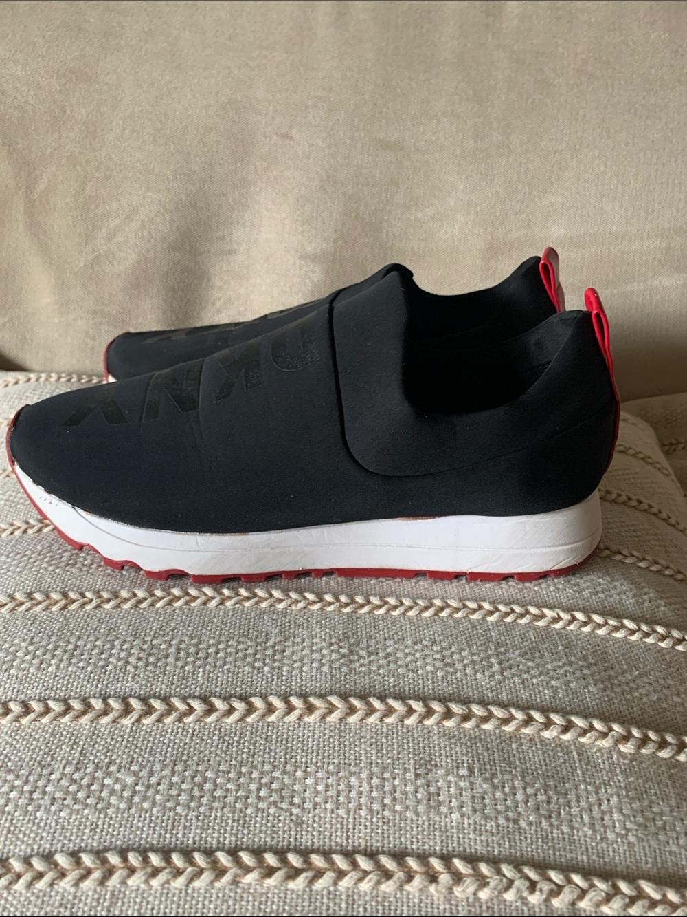 Dkny Black Slip-On Sneakers with Red Accents